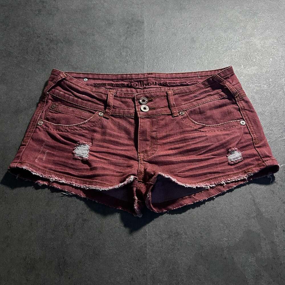 Dollhouse Crazy Sexy Cool Distressed Maroon Denim Shorts